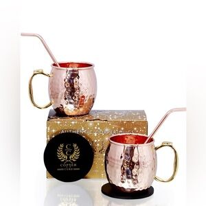Copper Cure Copper Hammered Moscow Mule Mugs with Gold Handles (Set of 2)